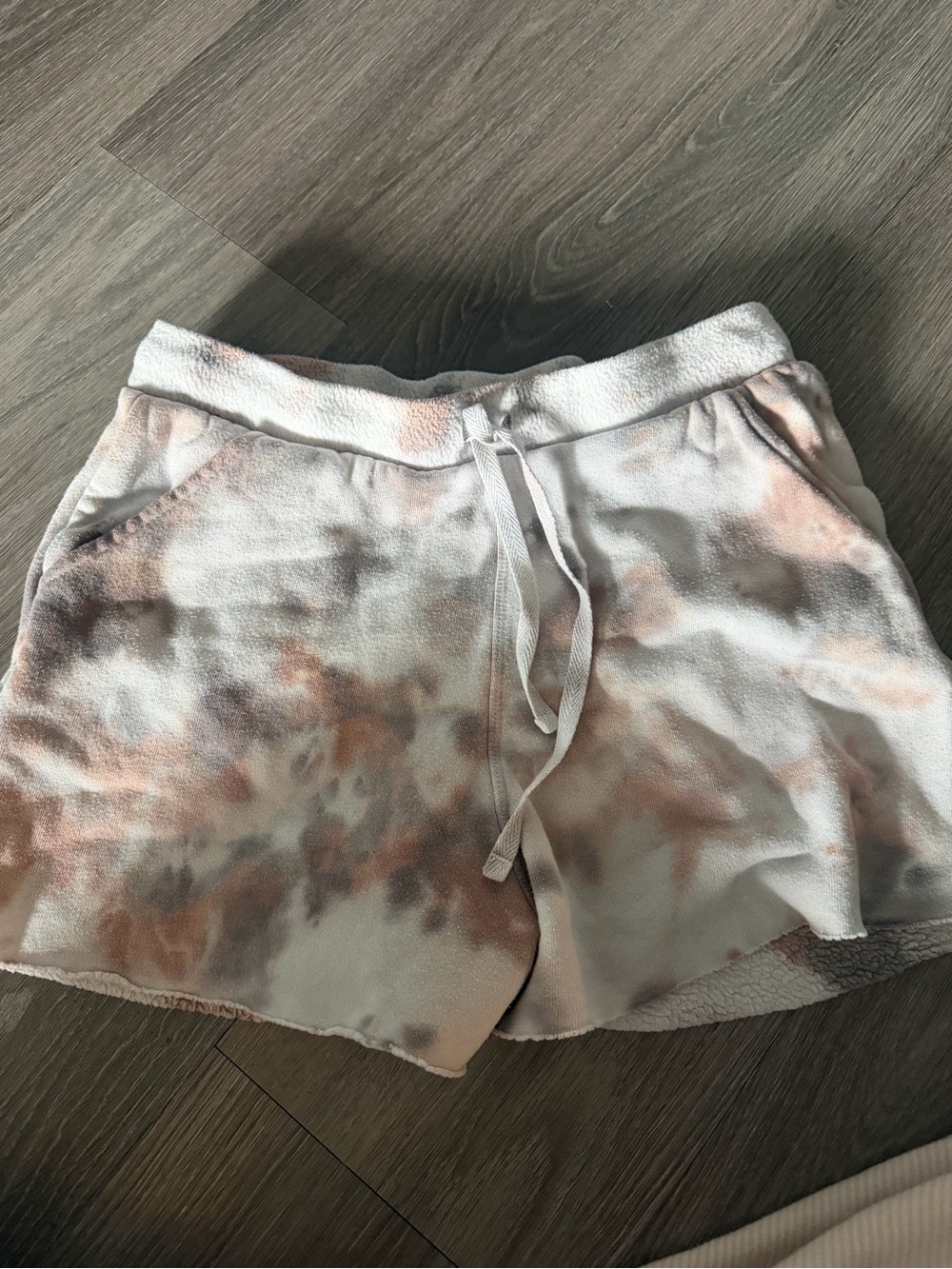 Free People White & Peach Tie-Dye Fleece Lounge Shorts